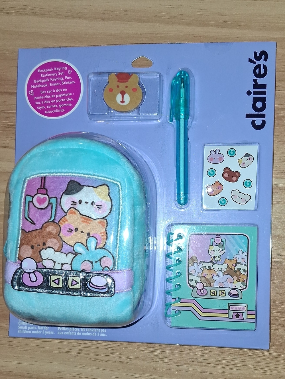 Claire's Plush Turquoise Backpack Keyring & Stationery Set